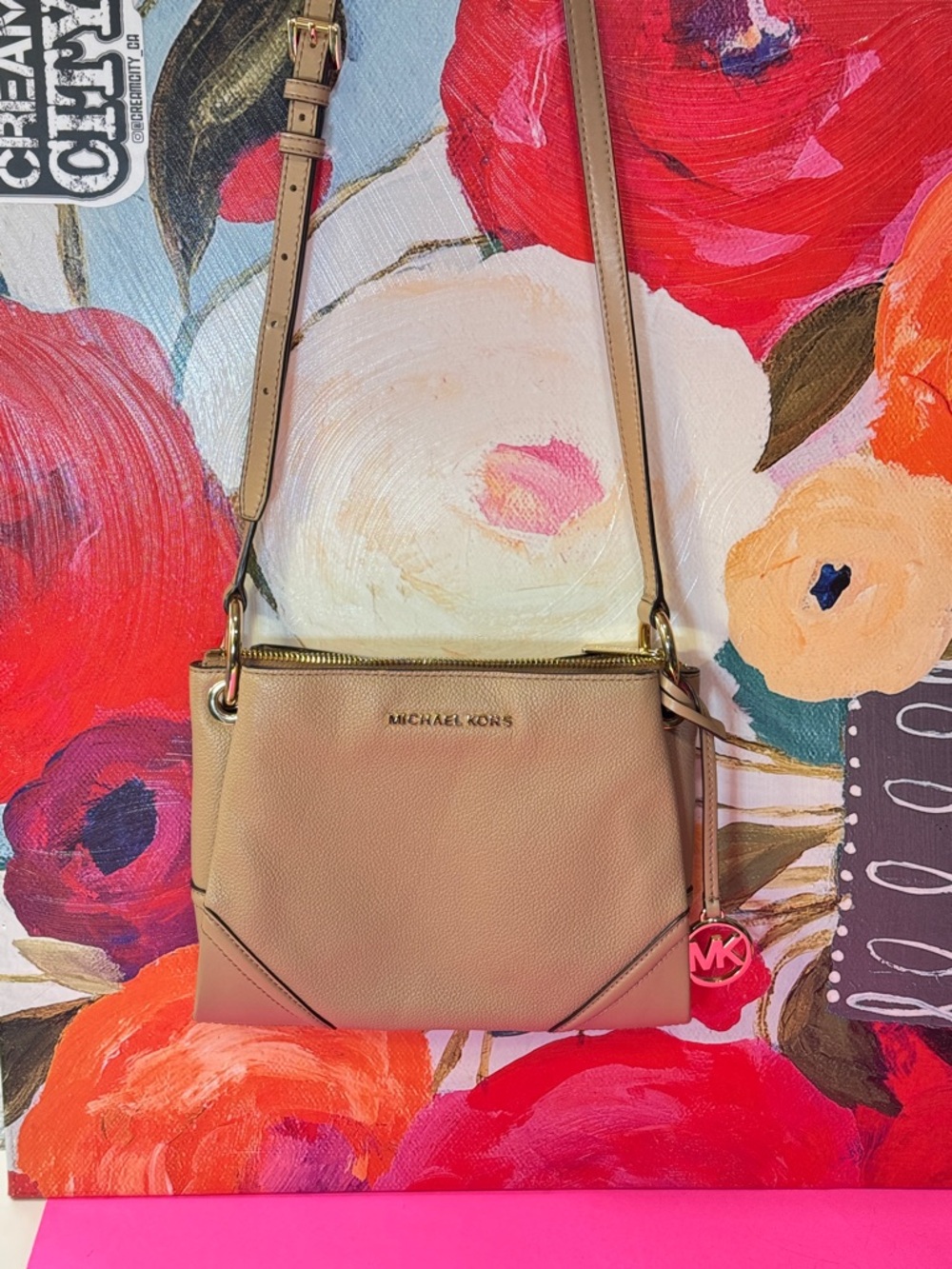 Michael Kors Tan Pebble Leather Crossbody with Gold Hardware - Picture 2 of 10